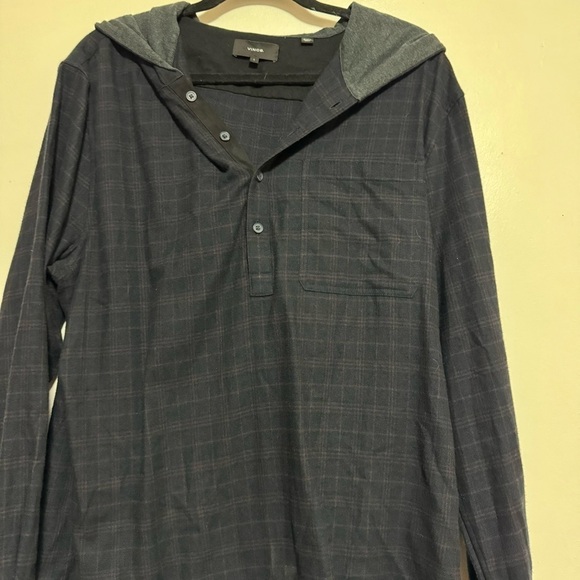 Vince Highway Plaid Hooded Popover Shirt - Size L - Picture 8 of 10